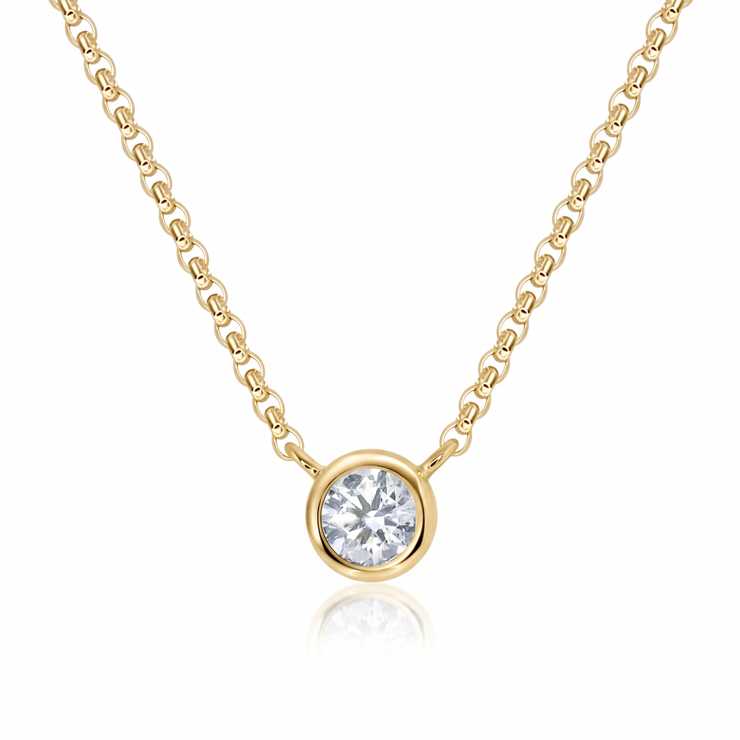 Diamond Bezel Solitaire Necklace in Yellow Gold — 0.10ct