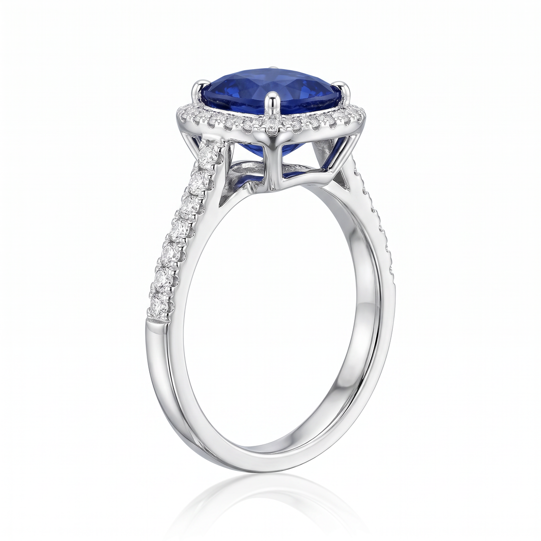 Cushion Sapphire &amp; Diamond Halo Ring