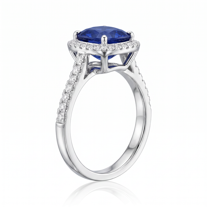 Cushion Sapphire &amp; Diamond Halo Ring