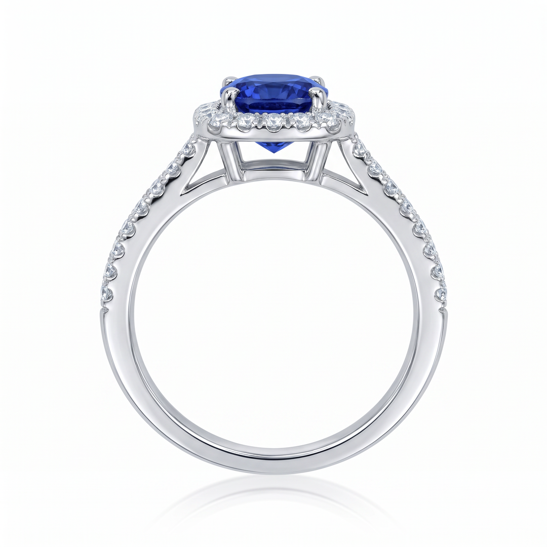 Cushion Sapphire &amp; Diamond Halo Ring