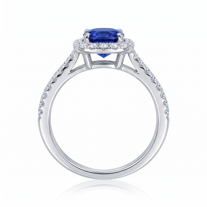 Cushion Sapphire &amp; Diamond Halo Ring