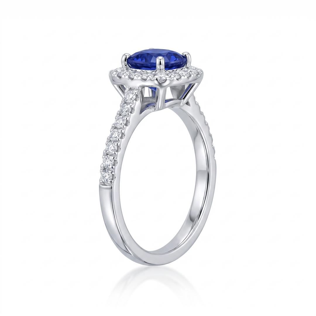 Cushion Sapphire &amp; Diamond Halo Ring