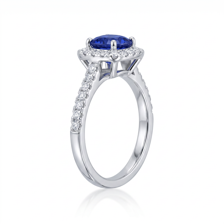 Cushion Sapphire &amp; Diamond Halo Ring