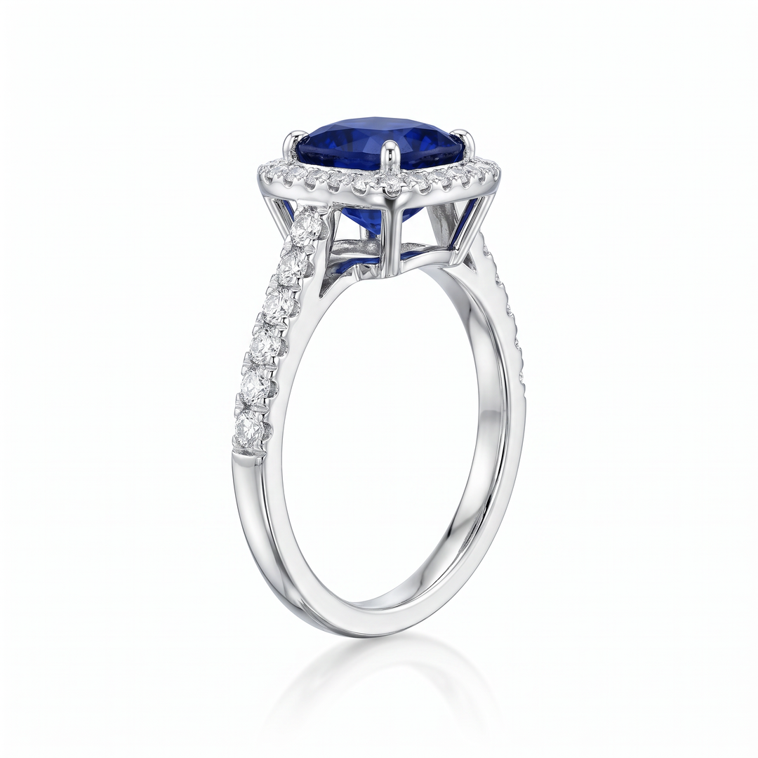 Cushion Sapphire &amp; Diamond Halo Ring