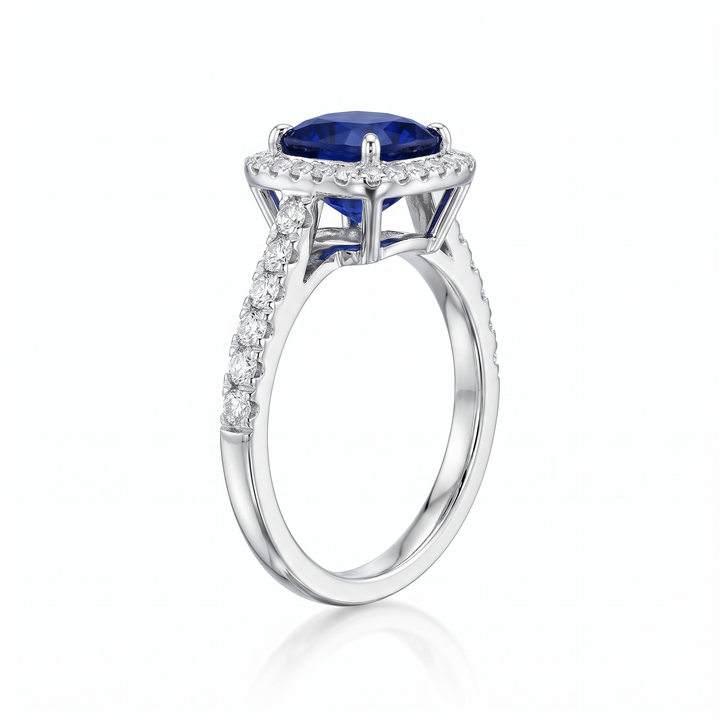Cushion Sapphire &amp; Diamond Halo Ring