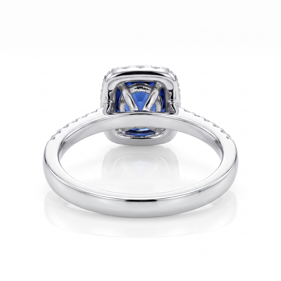 Cushion Sapphire &amp; Diamond Halo Ring