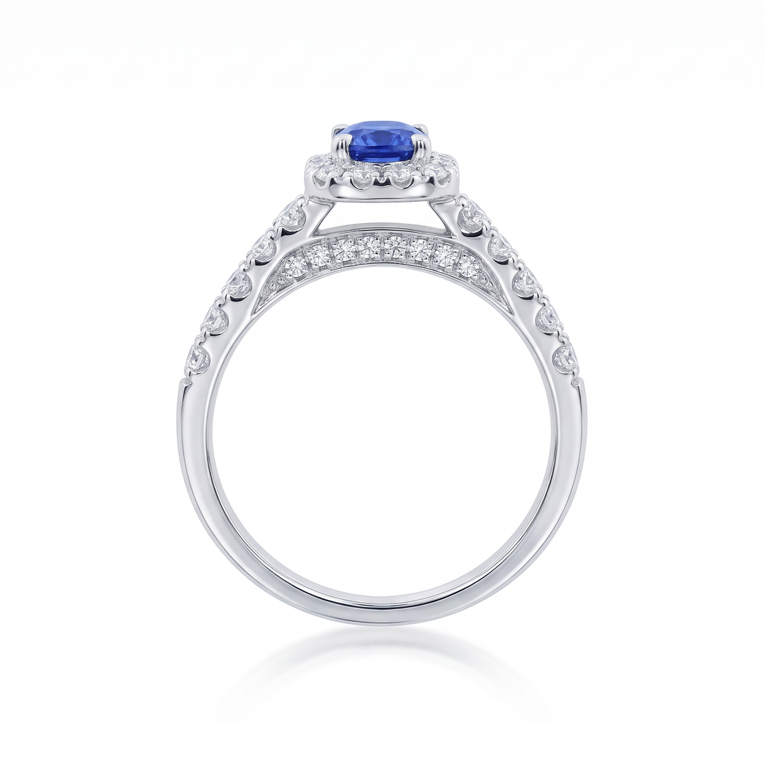 Elongated Cushion Sapphire &amp; Diamond Halo Ring
