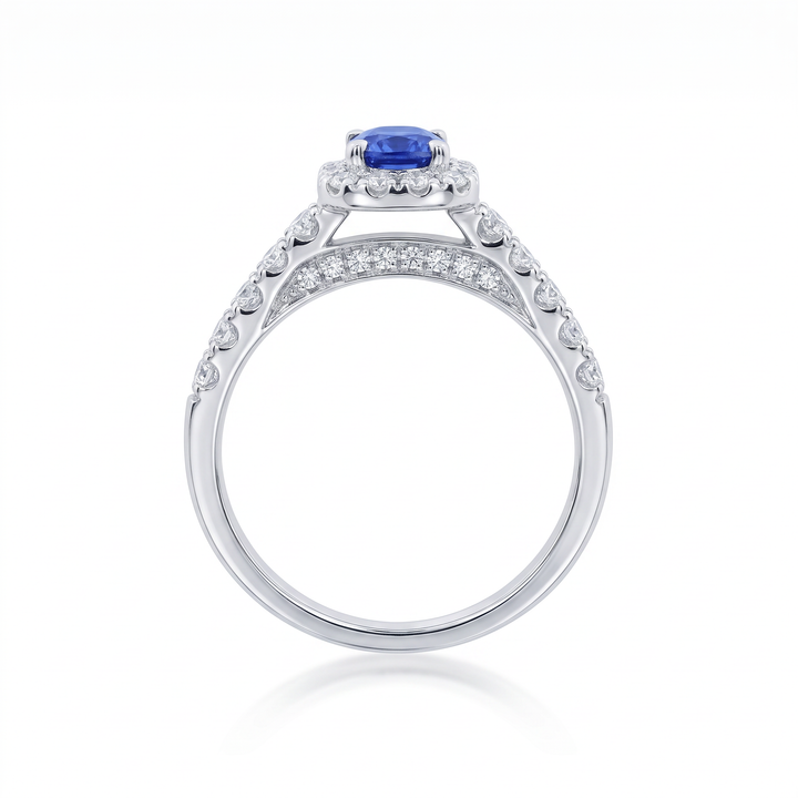 Elongated Cushion Sapphire &amp; Diamond Halo Ring