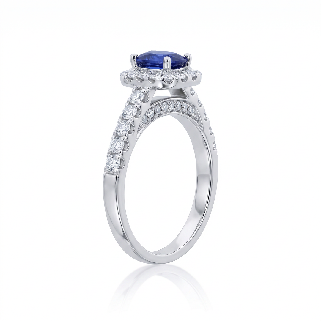Elongated Cushion Sapphire &amp; Diamond Halo Ring