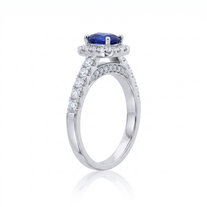 Elongated Cushion Sapphire &amp; Diamond Halo Ring