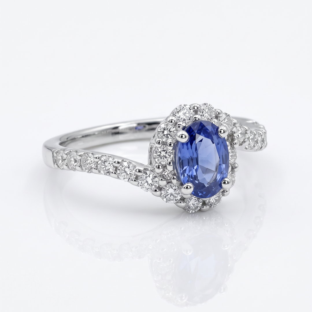 Oval Sapphire Bypass Halo Ring