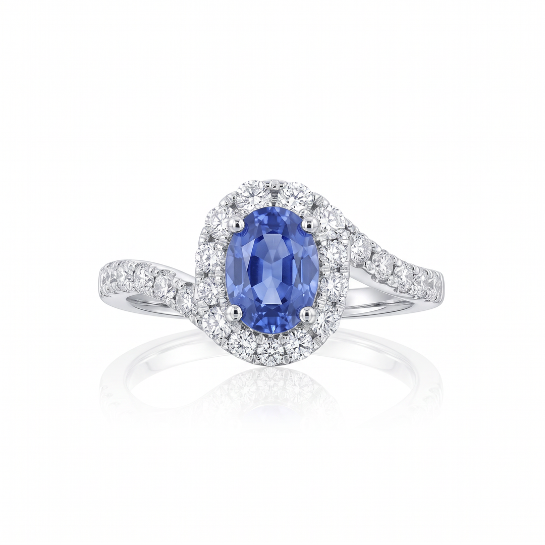Oval Sapphire Bypass Halo Ring