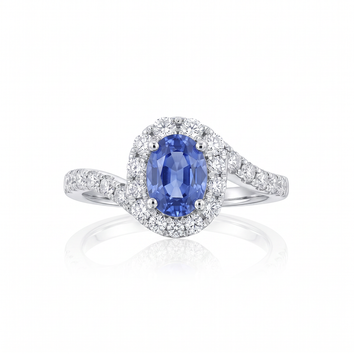Oval Sapphire Bypass Halo Ring