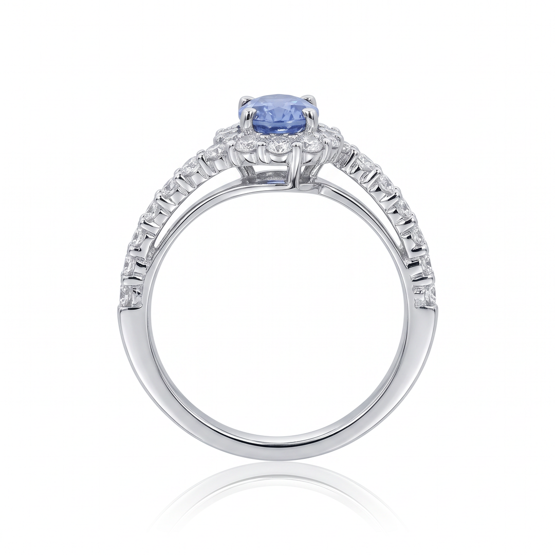 Oval Sapphire Bypass Halo Ring