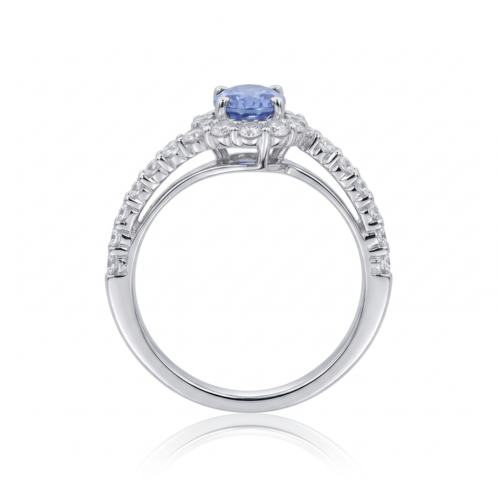 Oval Sapphire Bypass Halo Ring