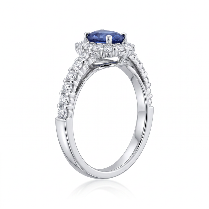 Oval Sapphire Bypass Halo Ring