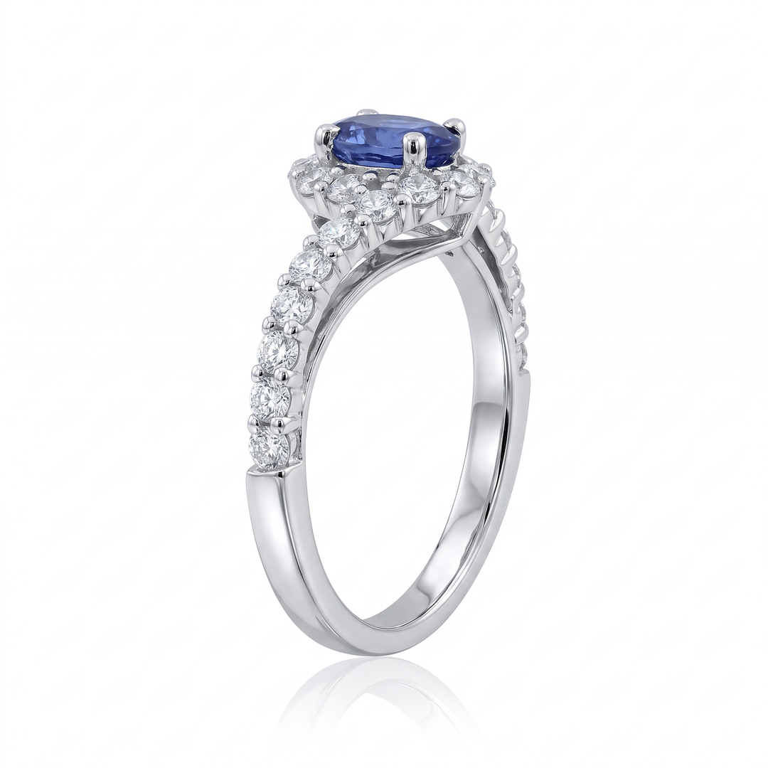 Oval Sapphire Bypass Halo Ring