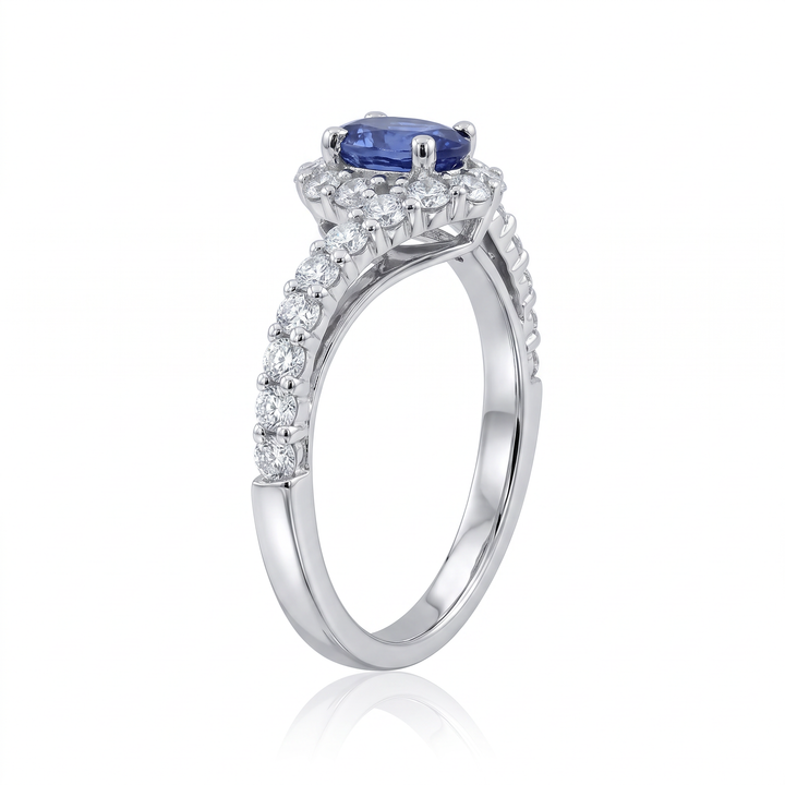 Oval Sapphire Bypass Halo Ring