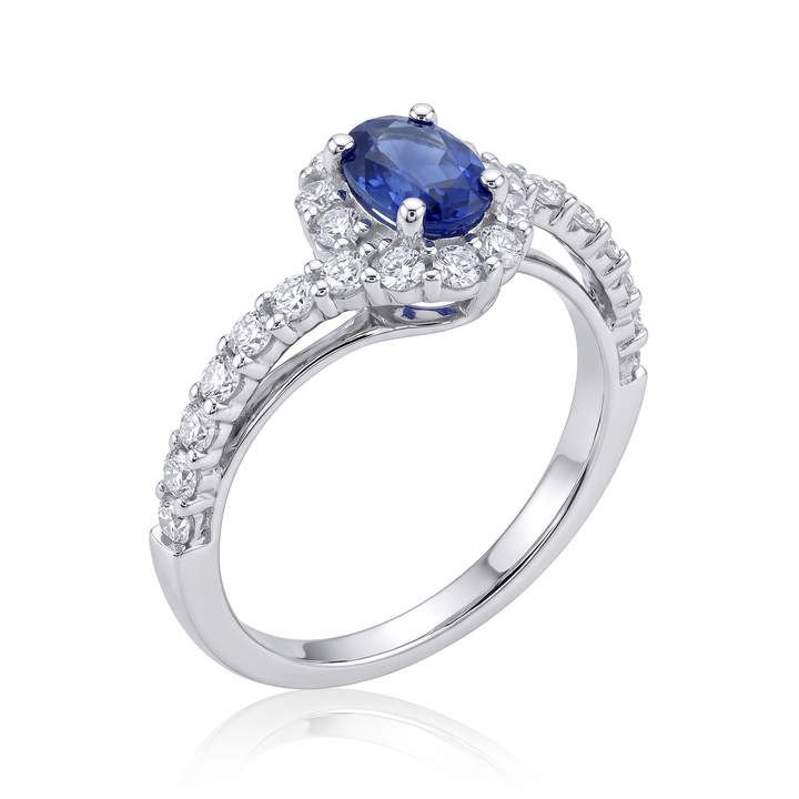 Oval Sapphire Bypass Halo Ring