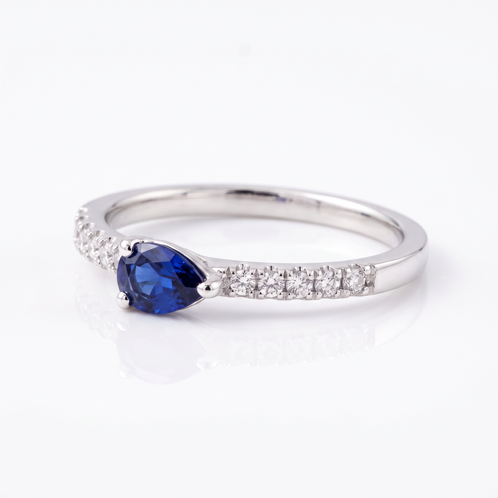 Pear Sapphire &amp; Diamond Stacking Ring