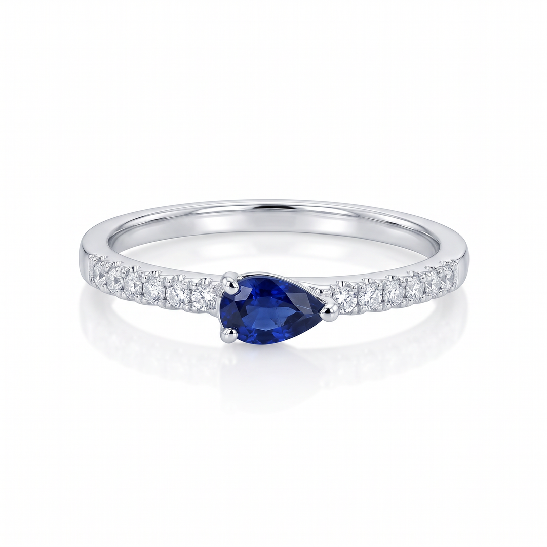 Pear Sapphire &amp; Diamond Stacking Ring