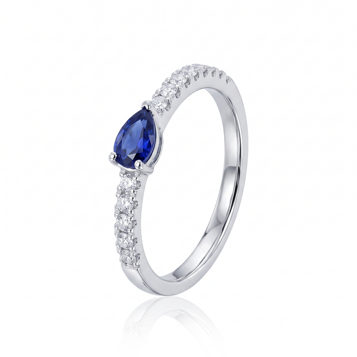 Pear Sapphire &amp; Diamond Stacking Ring