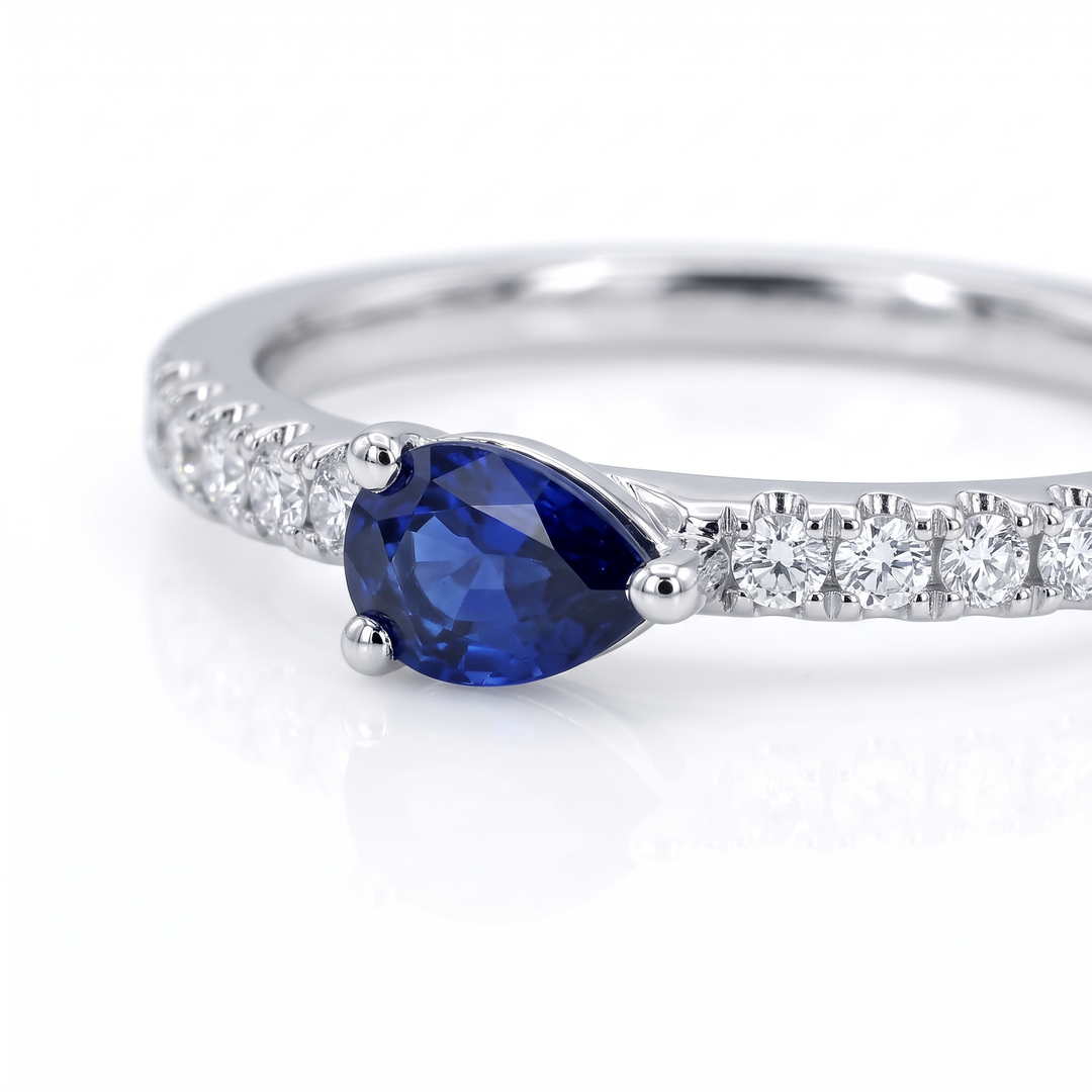 Pear Sapphire &amp; Diamond Stacking Ring