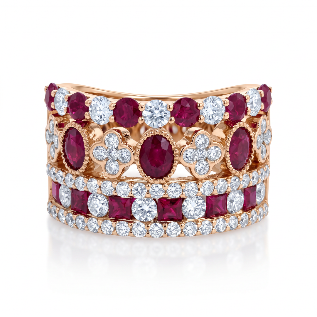 Ruby &amp; Diamond Statement Band, Rose Gold