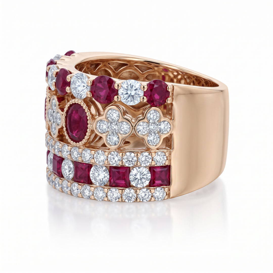 Ruby &amp; Diamond Statement Band, Rose Gold