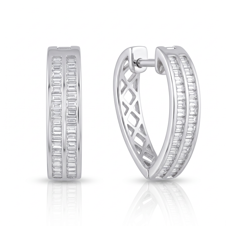 Heart-Shaped Baguette Diamond Hoop Earrings — 0.45ct TW