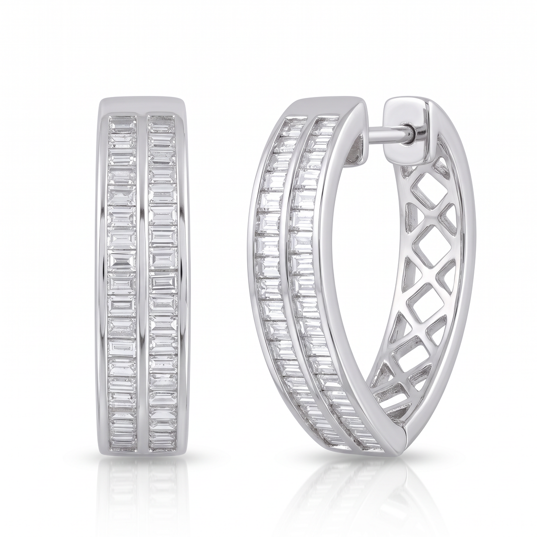 Heart-Shaped Baguette Diamond Hoop Earrings — 0.45ct TW