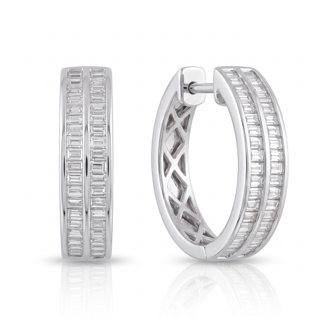Double-Row Baguette Diamond Hoop Earrings — 0.74ct TW
