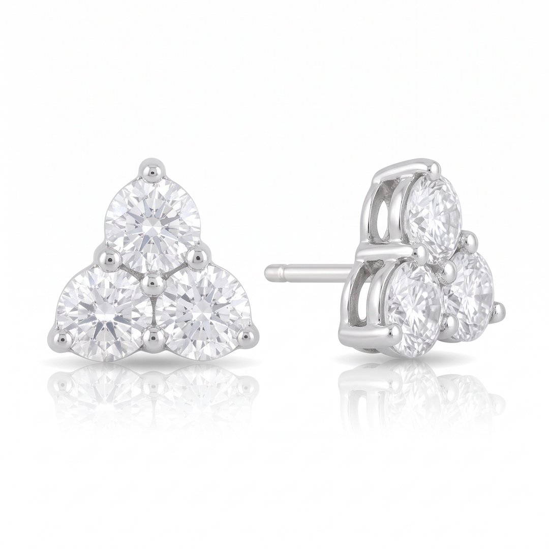 Trefoil Diamond Cluster Stud Earrings — 0.42ct TW
