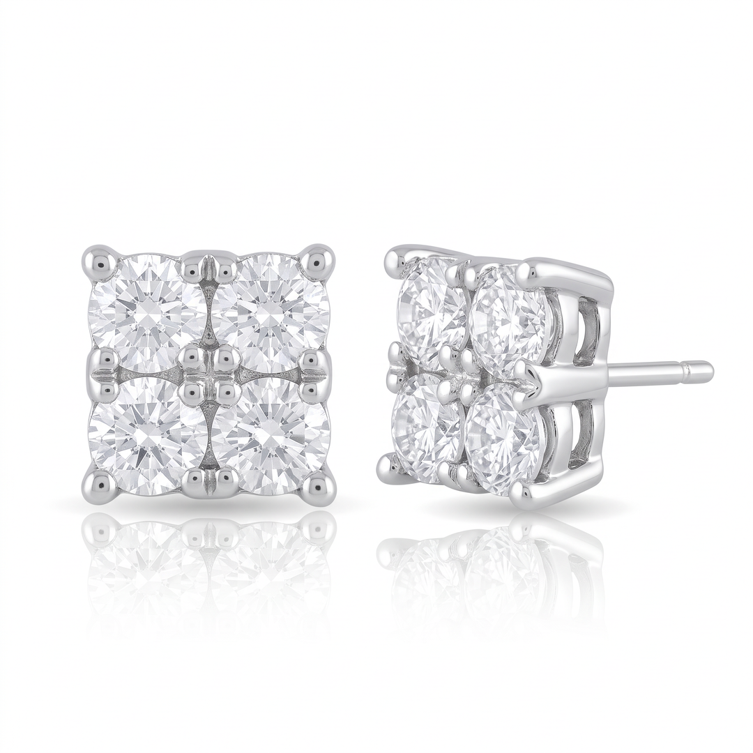 Square Diamond Cluster Stud Earrings — 0.48ct TW