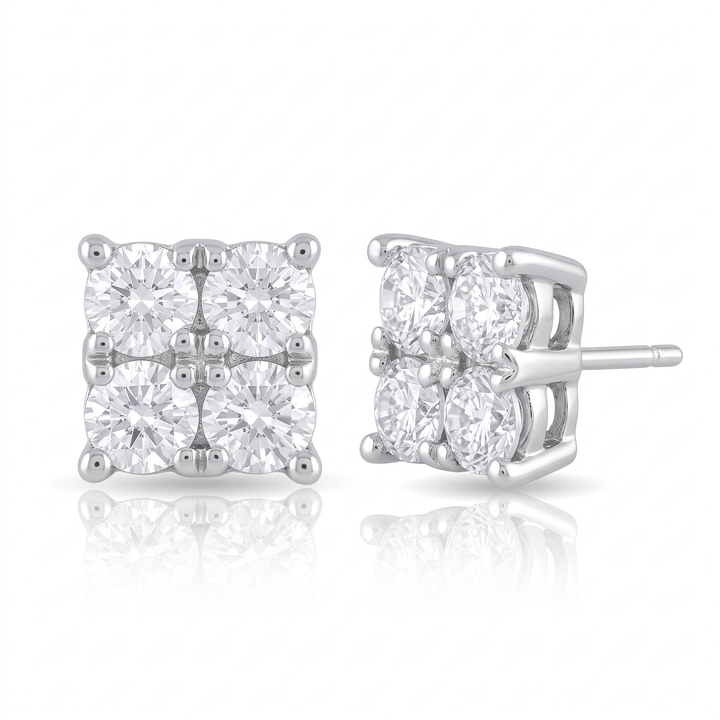 Square Diamond Cluster Stud Earrings — 0.48ct TW
