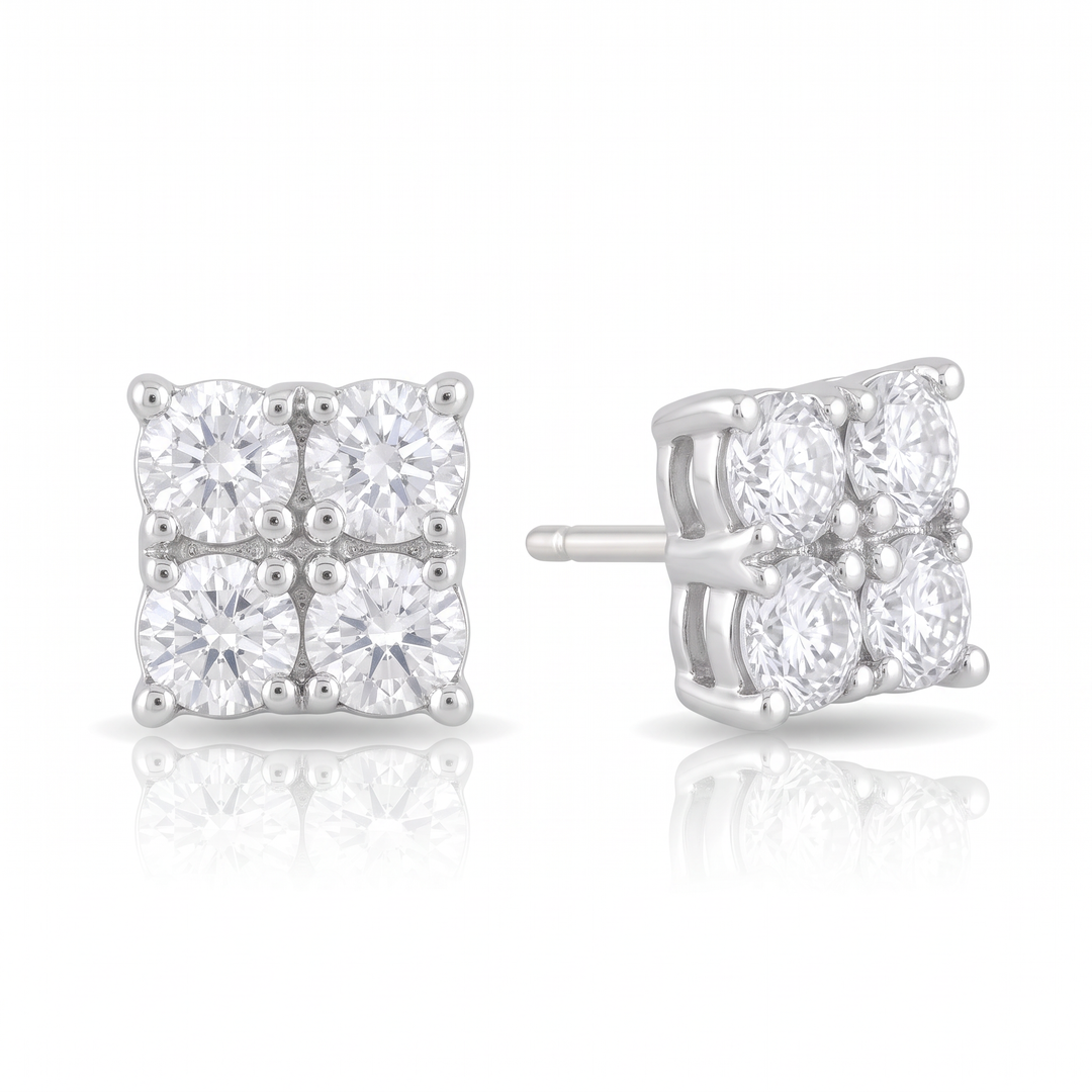 Square Diamond Cluster Stud Earrings — 0.48ct TW