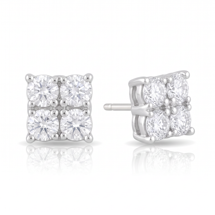 Square Diamond Cluster Stud Earrings — 0.48ct TW