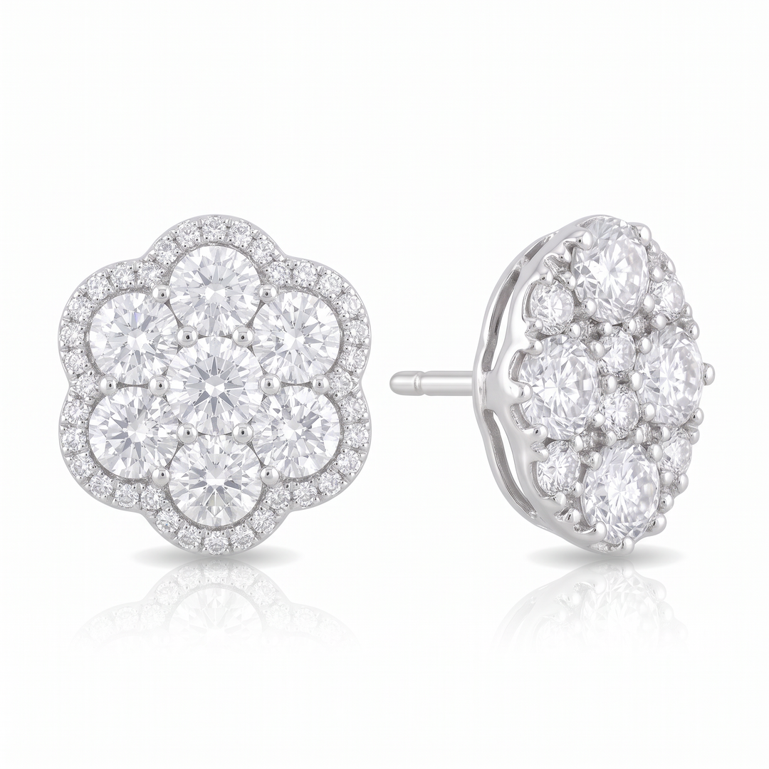 Large Diamond Flower Cluster Stud Earrings — 1.45ct TW