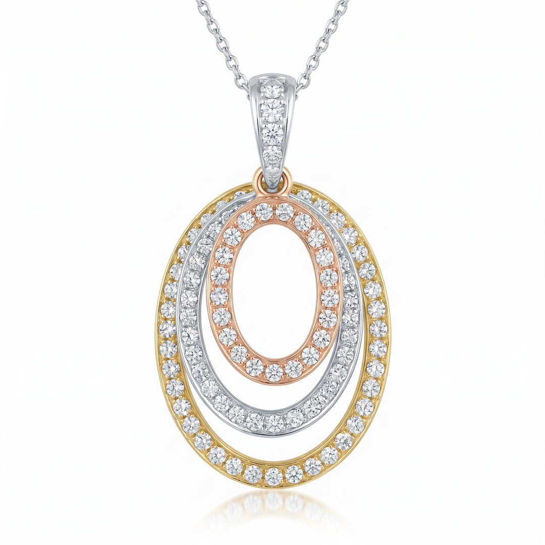 Tri-Colour Diamond Oval Pendant — 1.85ct TW