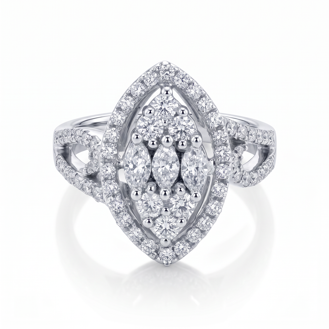 Fancy Marquise Diamond Halo Dress Ring — 0.95ct TW