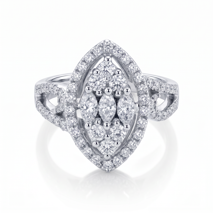 Fancy Marquise Diamond Halo Dress Ring — 0.95ct TW