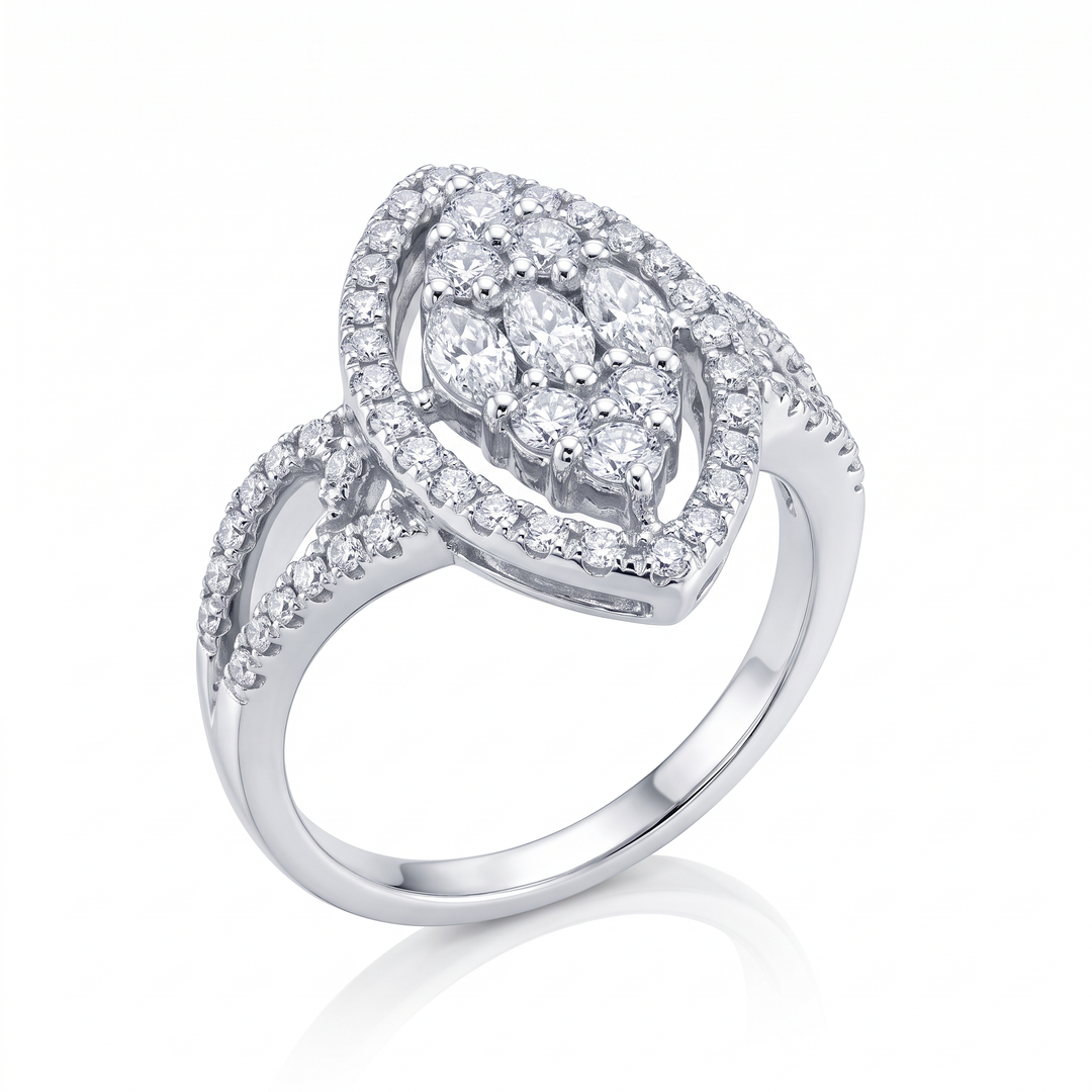 Fancy Marquise Diamond Halo Dress Ring — 0.95ct TW