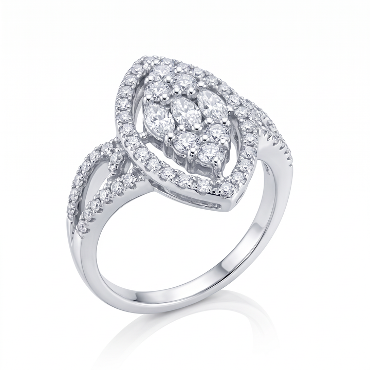 Fancy Marquise Diamond Halo Dress Ring — 0.95ct TW