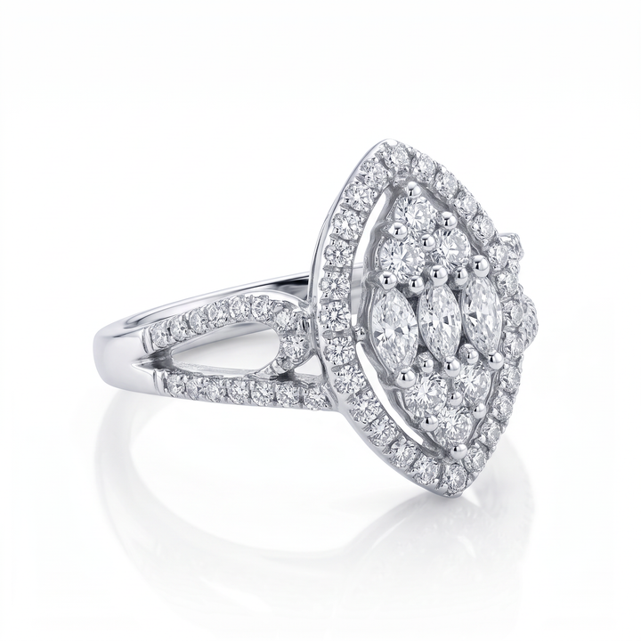 Fancy Marquise Diamond Halo Dress Ring — 0.95ct TW