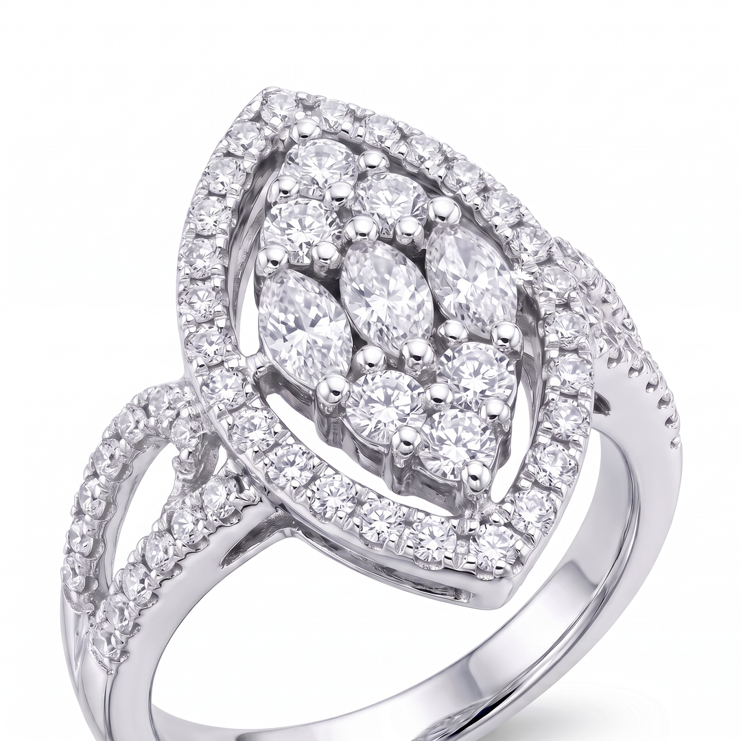 Fancy Marquise Diamond Halo Dress Ring — 0.95ct TW