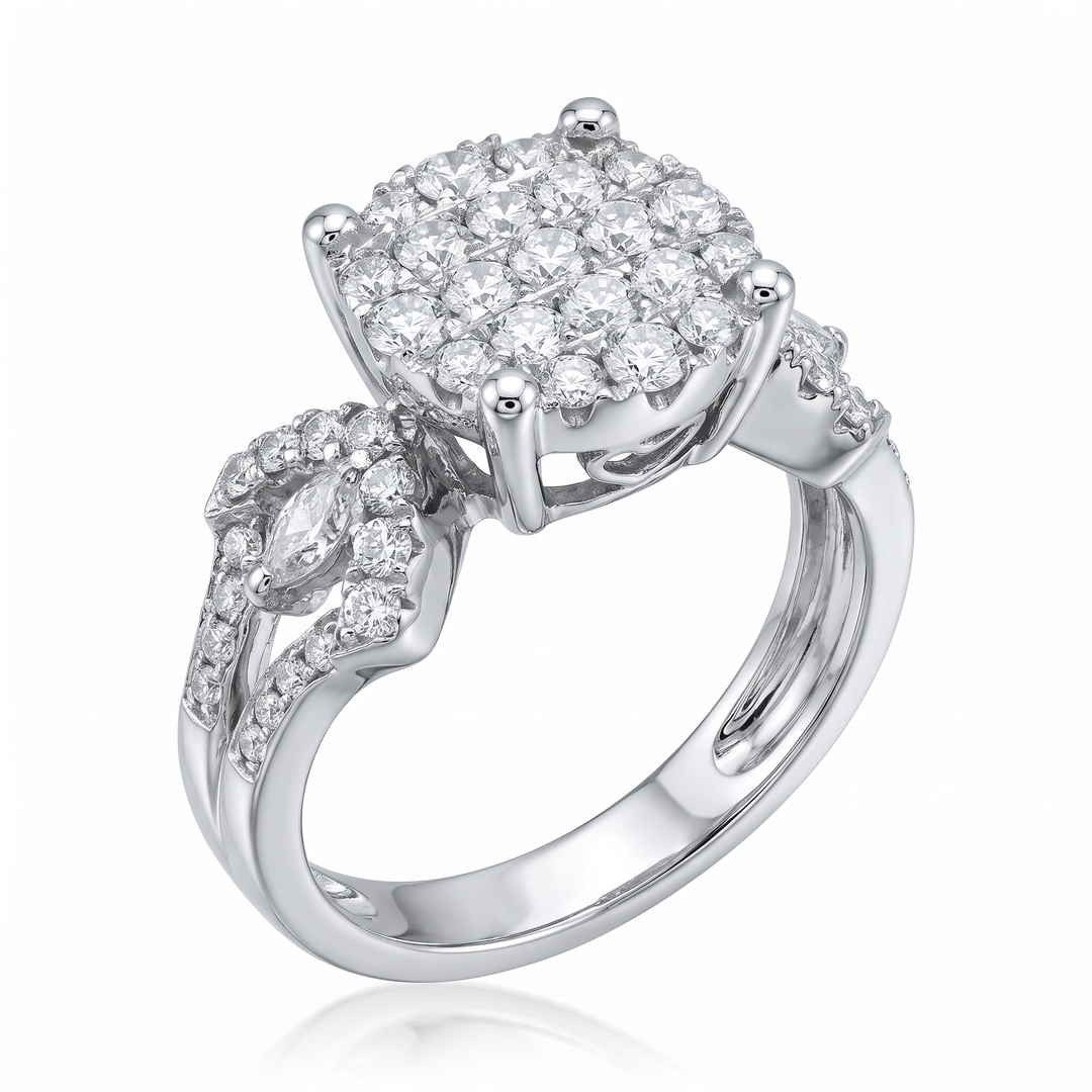 Diamond Cluster Ring with Diamond Shoulders — 0.65ct TW