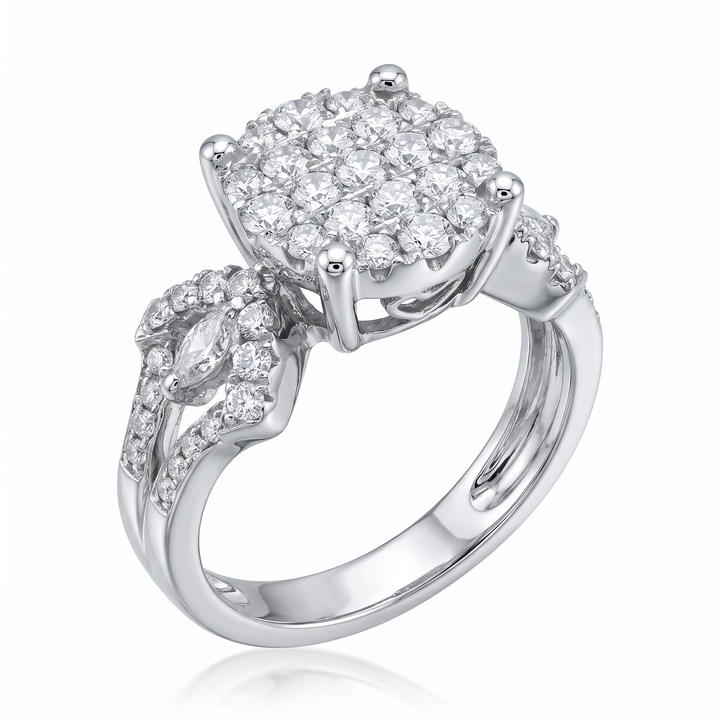 Diamond Cluster Ring with Diamond Shoulders — 0.65ct TW