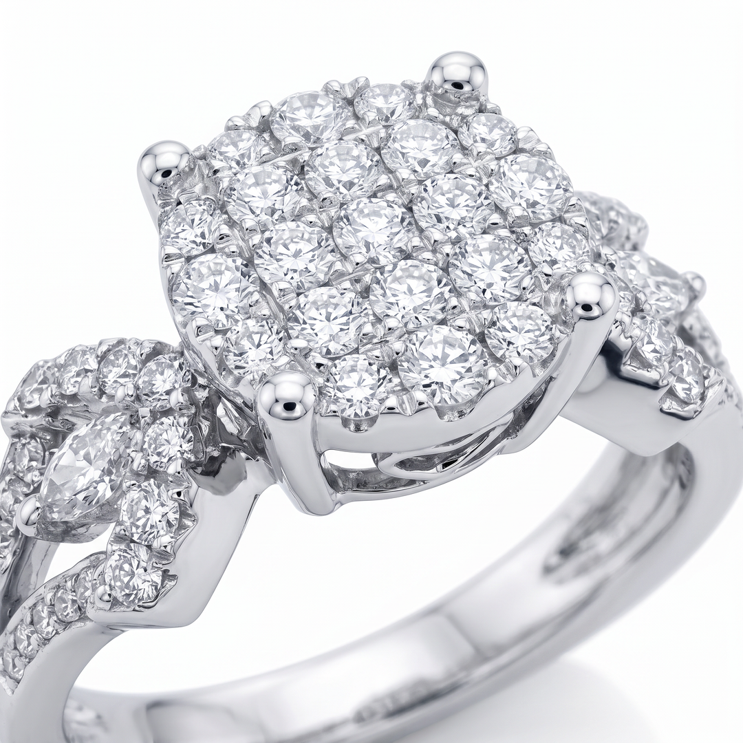 Diamond Cluster Ring with Diamond Shoulders — 0.65ct TW