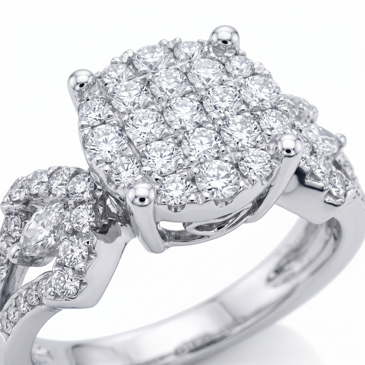 Diamond Cluster Ring with Diamond Shoulders — 0.65ct TW