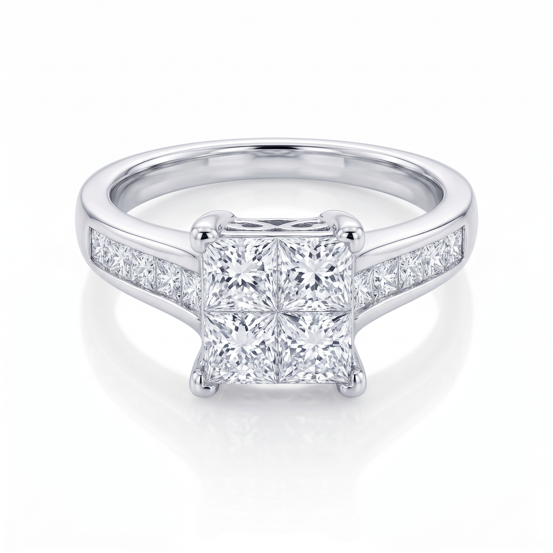 Princess-Cut Diamond Cluster Ring — 0.99ct TW